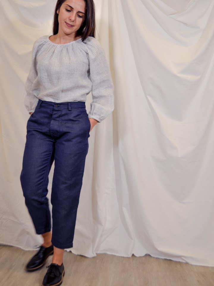 Hemp Trousers in Navy for wholesale by The Maker Collection