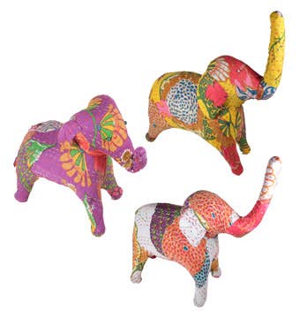Tesoros Trading Company - Wholesale Decorative Figurine - Large Assorted  Kantha Elephant Figure, India6