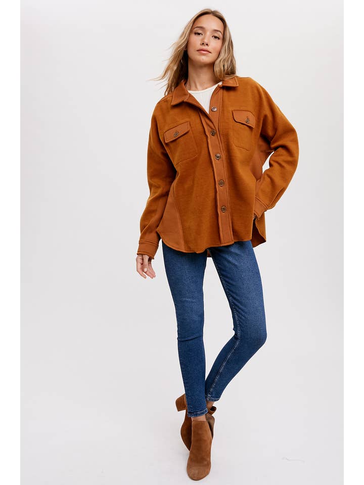 Bluivy – Engroshandel Skjortejakke/shacket – til kvinder – BØRSTET TERRY KNAP OP SHACKET15