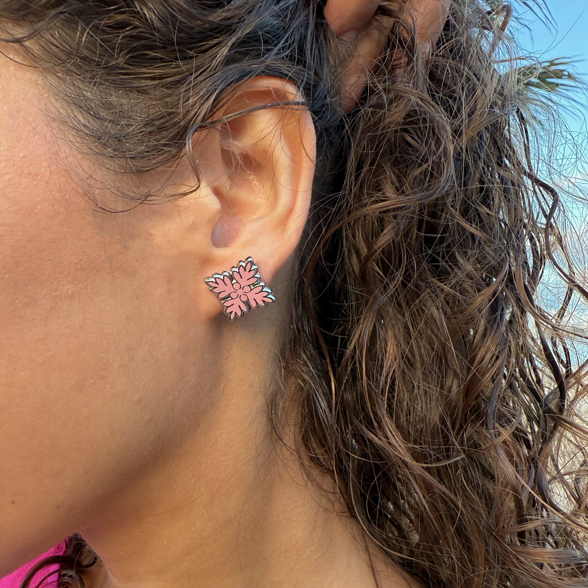 Debby Sato Designs - Wholesale Stud/Post Earrings - 'Ulu (Breadfruit) Ulu Quilt Pink Stud Earrings1