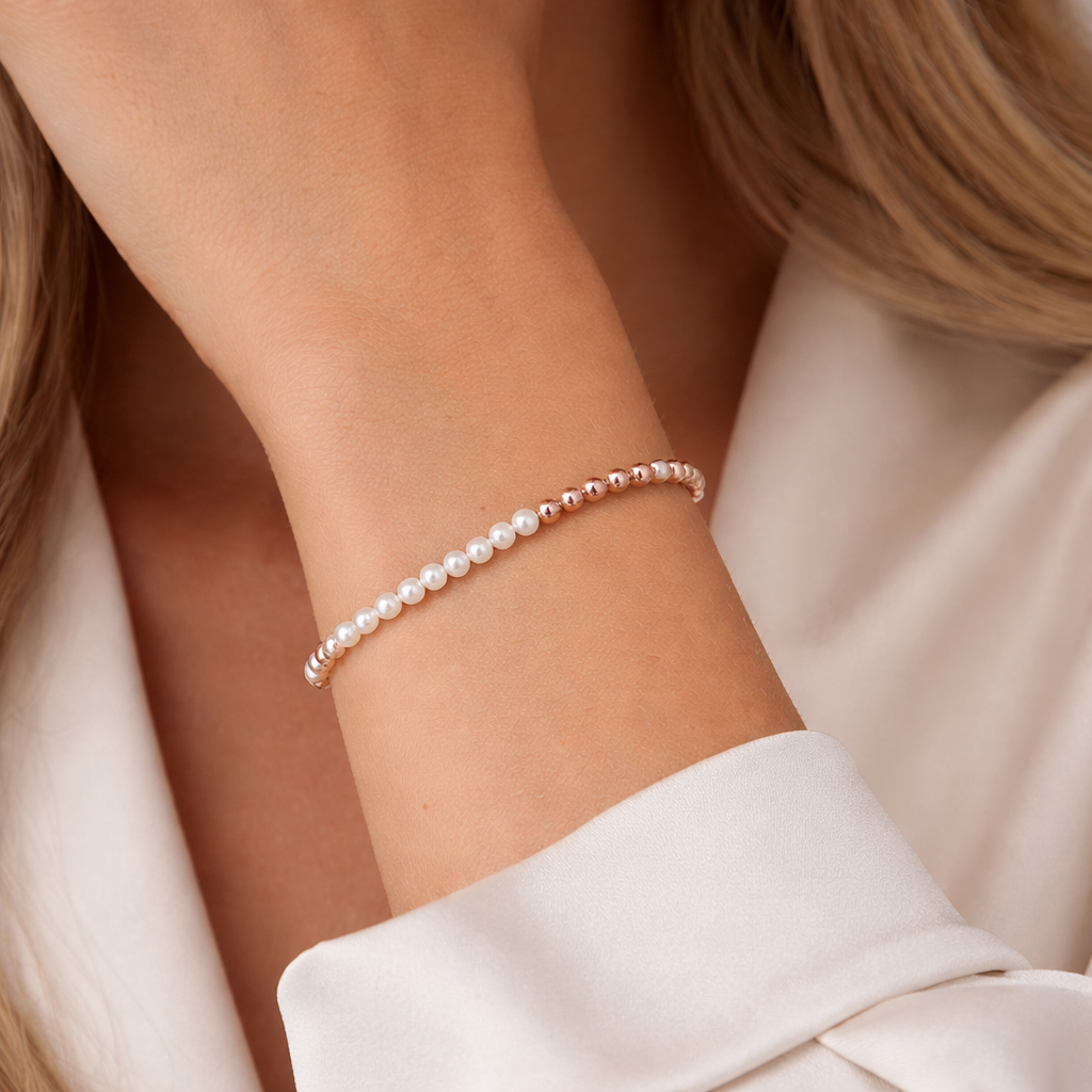 The Blue Yogi - Wholesale Beaded Bracelet - Dainty and elegant Natural Pearl + Solid Copper Bracelet 4