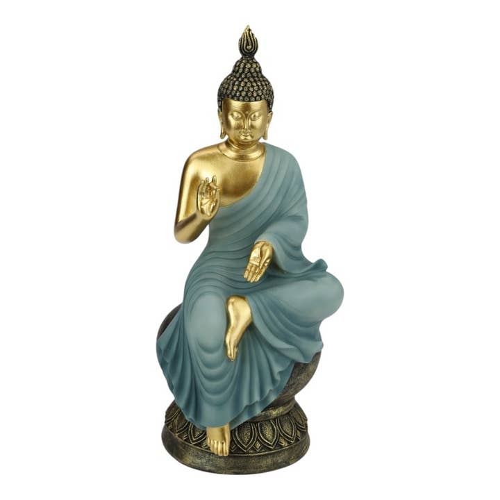 30cm Rulai Buddha On Throne In Sage Blue Finish for wholesale by Cubby House by Malmar