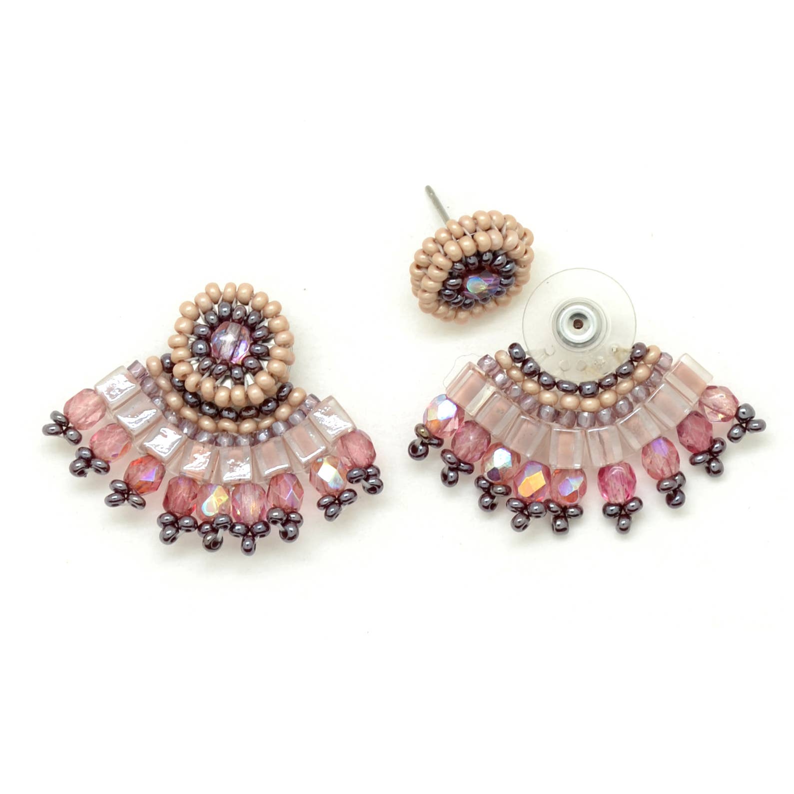 Dunitz & Company - Wholesale Dangle Earrings - Glass Bead Fan Ear Lobe Hugger Earrings - Handmade2