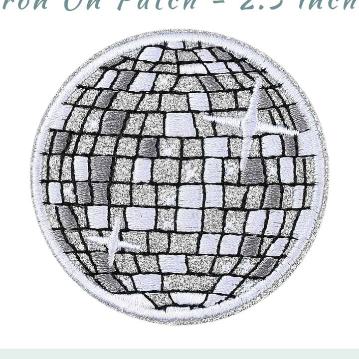 Glitter Disco Ball Embroidered Patch- RTS for wholesale by Beast Threads LLC