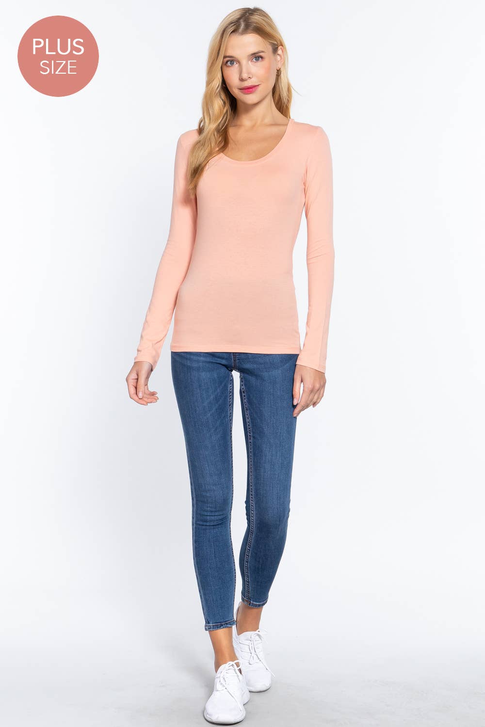 Active Basic | Active USA - Wholesale Knit Top - Women's - [PLUS SIZE] Long Sleeve Scoop Neck Top21