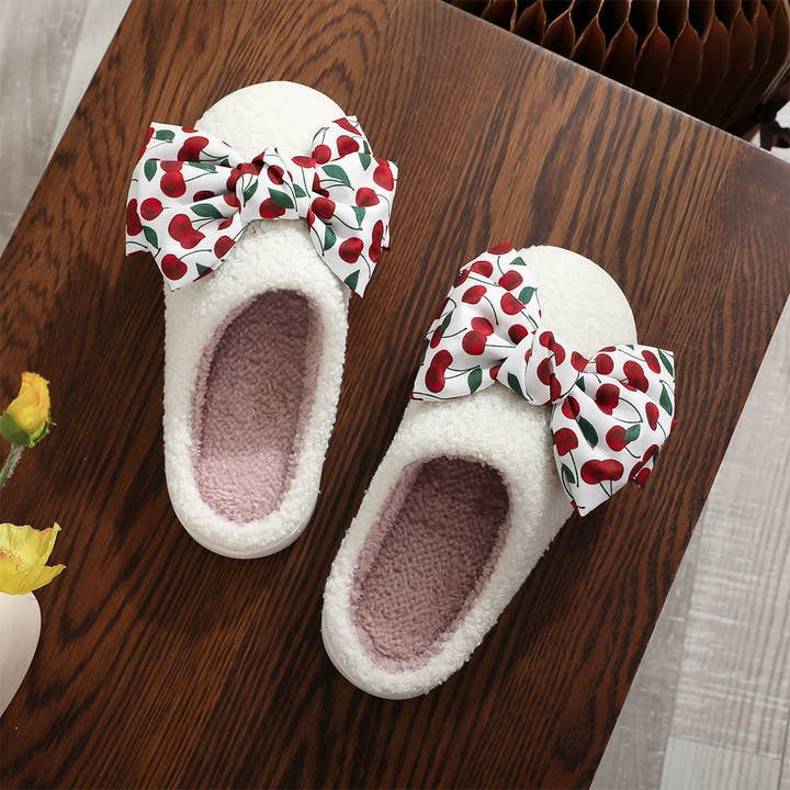Comely Fashion - Wholesale Slippers - Women's - Sweet Cherry Bow Christmas Plush Home Slippers0