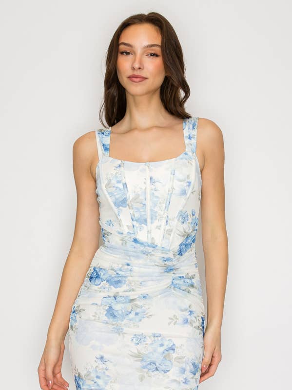 CD30874: FLORAL MESH SCOOP CORSET MINI DRESS for wholesale by Lovesome