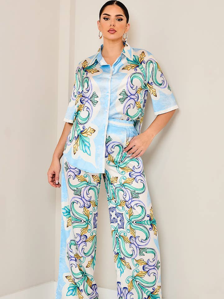 BT6137-SET_Denim-effekt Skjorter & Vide Bukser Sæt for engroshandel hos Her Bottari