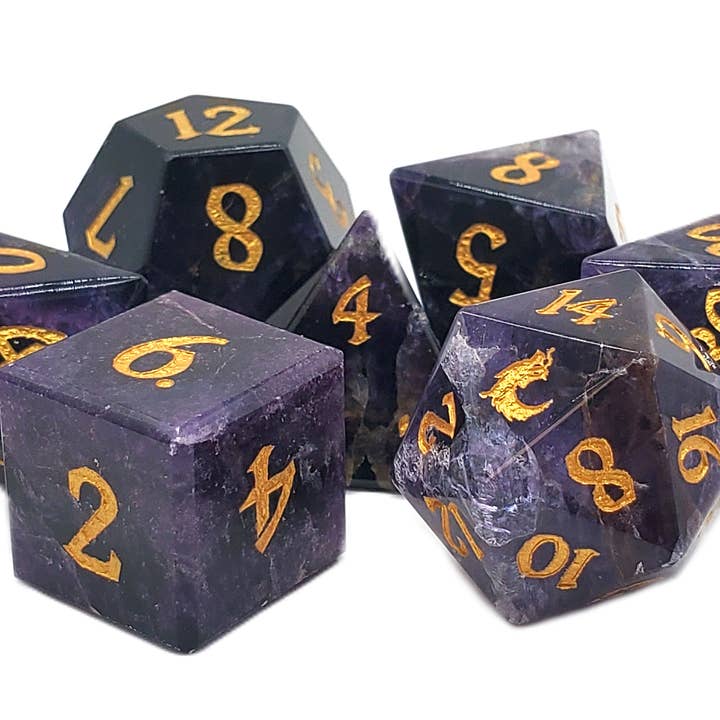 Old School Dice: Gemstone 7-Piece Set - Fluorite - Purple for wholesale by Old School Dice