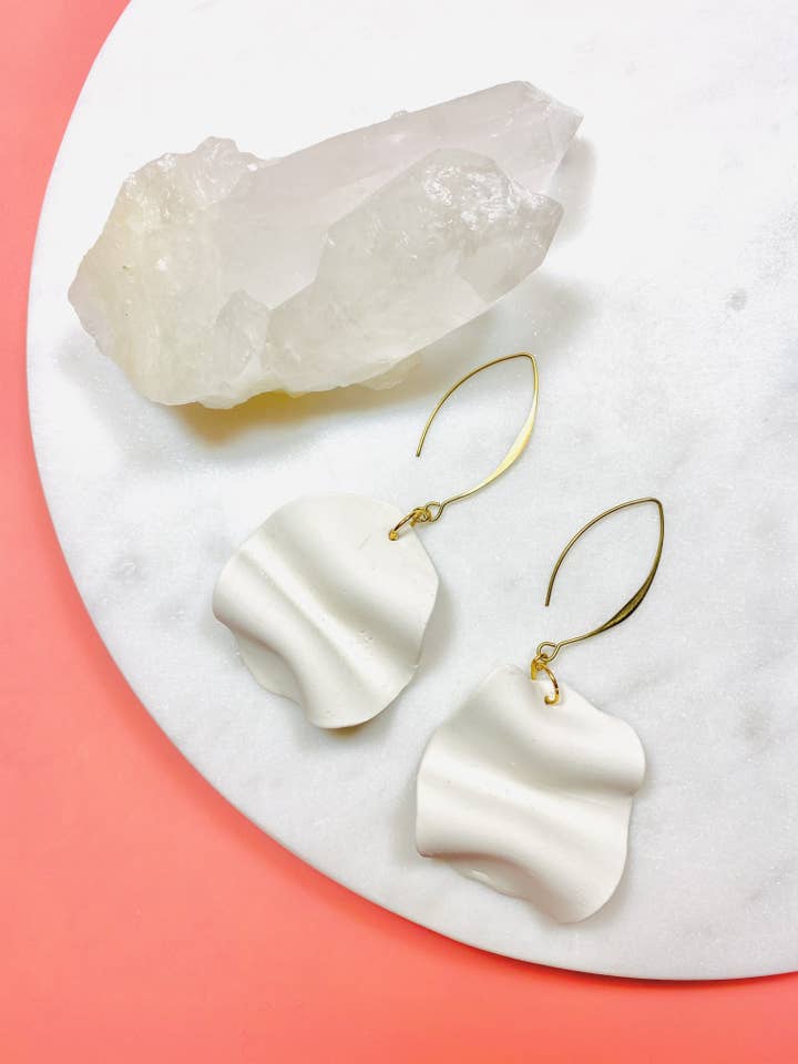 White Wave Pendant Earrings for wholesale by Maple + Love