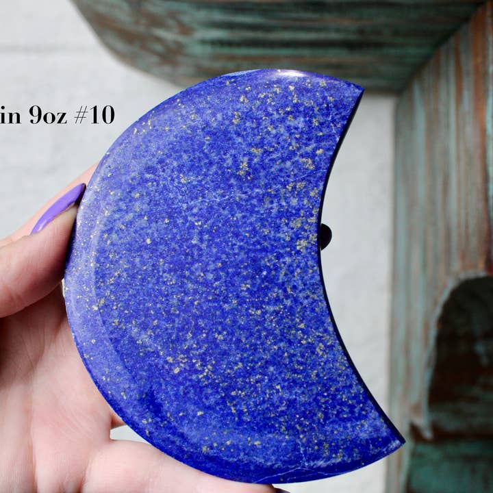 EC Plugs and Gems - Wholesale Decorative Tabletop Object - Lapis Lazuli Moon on Metal Stand – Polished Blue Stone Crescent for Decorative Display, You Pick Your Exact Piece6