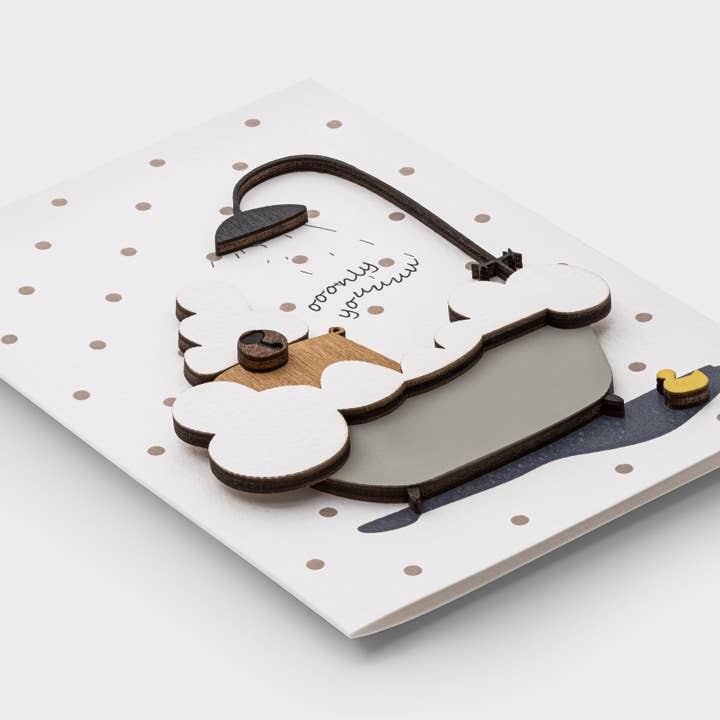 Handmade 3D Wooden Greeting Card – Cozy Bear Only You Love for wholesale by PESKOVOI