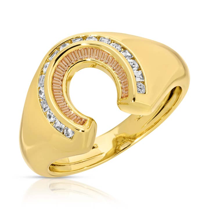 Good Luck Horseshoe Signet Ring- Gold or Silver for wholesale by Glamrocks Jewelry