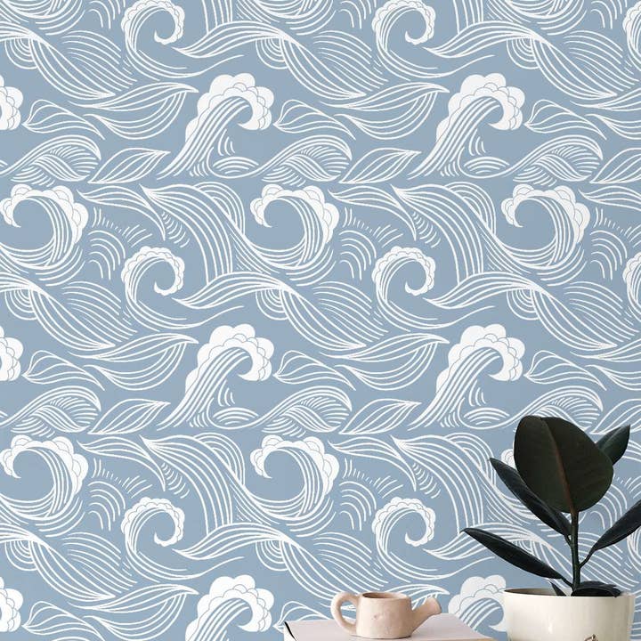 Ocean Waves Blå Baggrund for engroshandel hos Heartspace Art