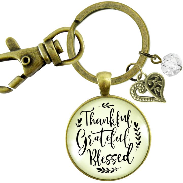 Thankful Grateful Blessed Keychain Inspirational Quote ^ for wholesale by Gutsy Goodness