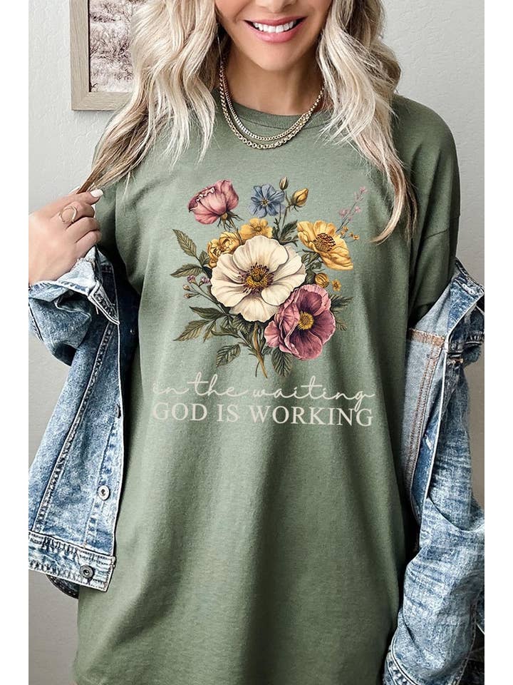 COLORBEAR - Wholesale T-shirt (graphic) – unisex - God is Working Vintage Floral Heavy Cotton Tee9