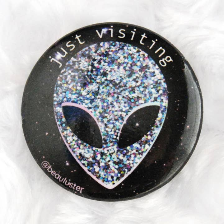 Just Visiting Button Pin for wholesale by Beauluster