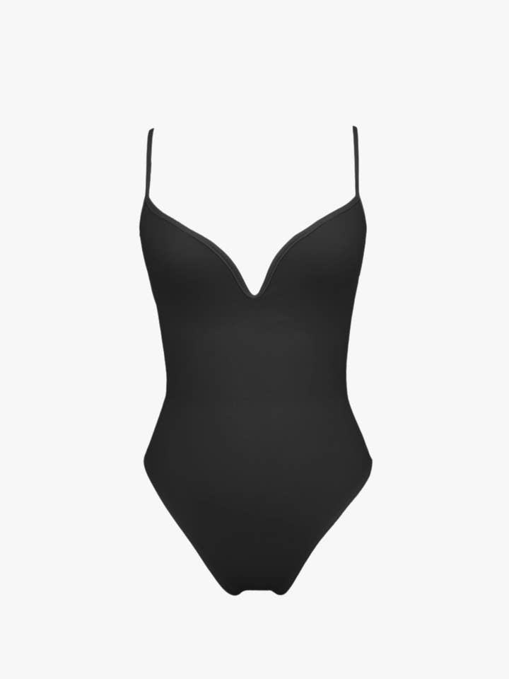 BORNEO PARIS - Wholesale One Piece Swimsuit - Women's - Black One Piece Swimsuit – V Plunge Neckline | Sustainable2