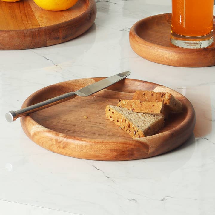 Acacia Wood Round Server Plate, M for wholesale by India Handicrafts Inc