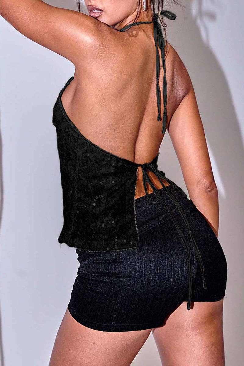 Mccolin - Wholesale Blouse - Women's - Halter Neck Sequin Tank Top1