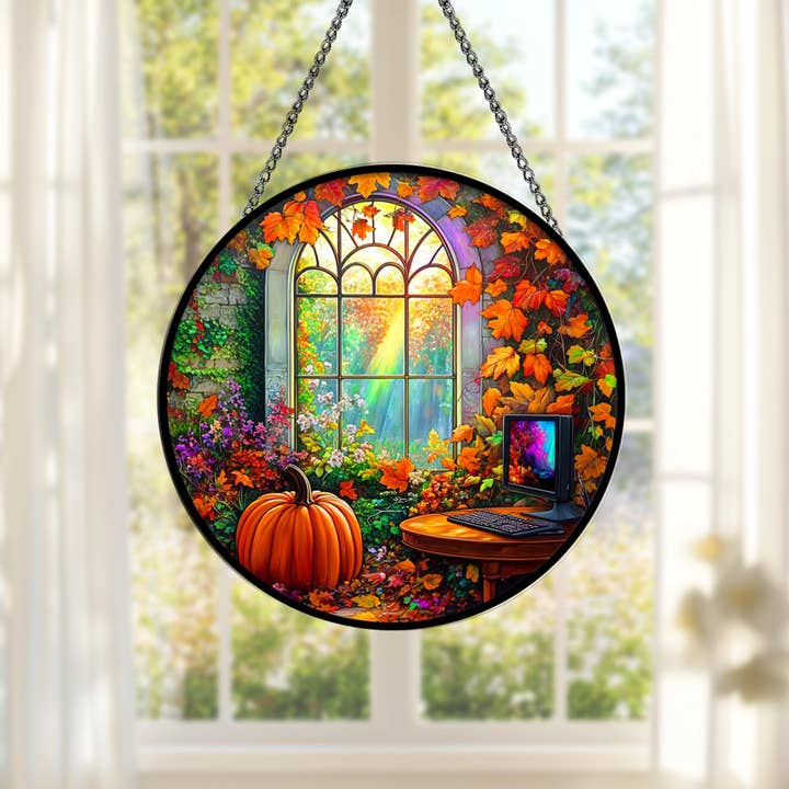 Autumn Garden Stained Glass Suncatcher, Fall Home Decor for wholesale by TMLECOM LTD