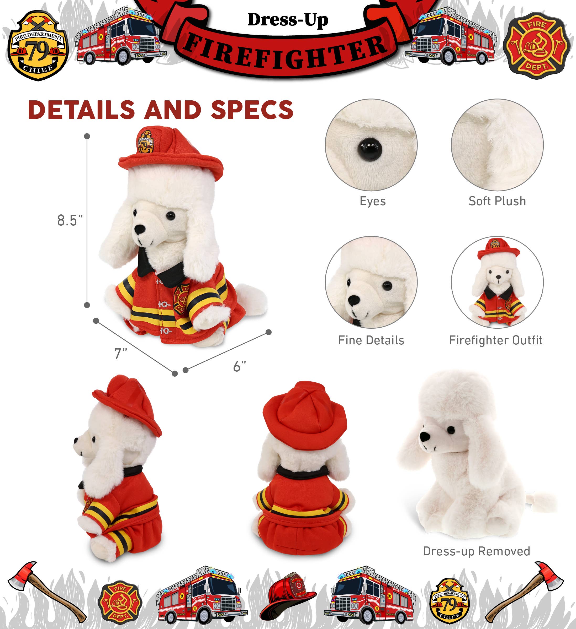 Cota Global - Wholesale Stuffed/Plush Toy - Kids & Baby - Plush Fireman - Super Soft Plush - White Poodle Dog2