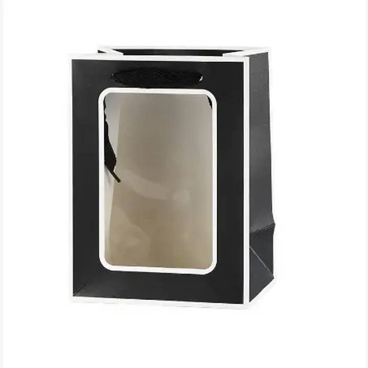 ByHome - Wholesale Gift Bag - Black with White Border Transparent Window Paper Gift Bag5