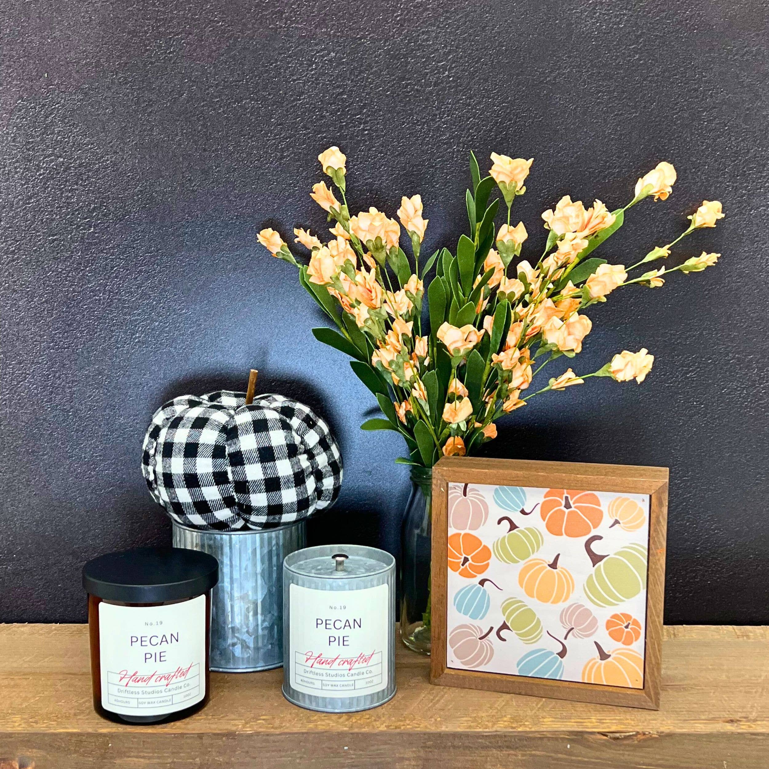 Driftless Studios - Wholesale Jar/Filled Candle - Pecan Pie Tin Farmhouse Fall Decor Candle - Holiday Candles1