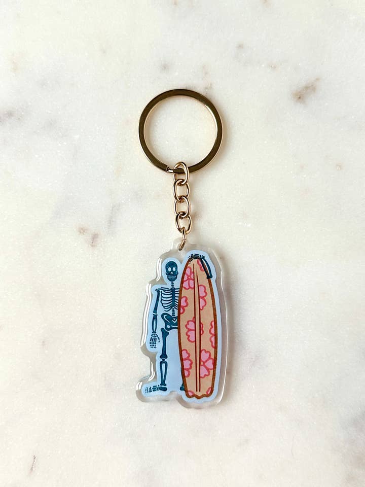Surfender Skelett Acryl-Schlüsselanhänger für den Großhandel von liadelyonart