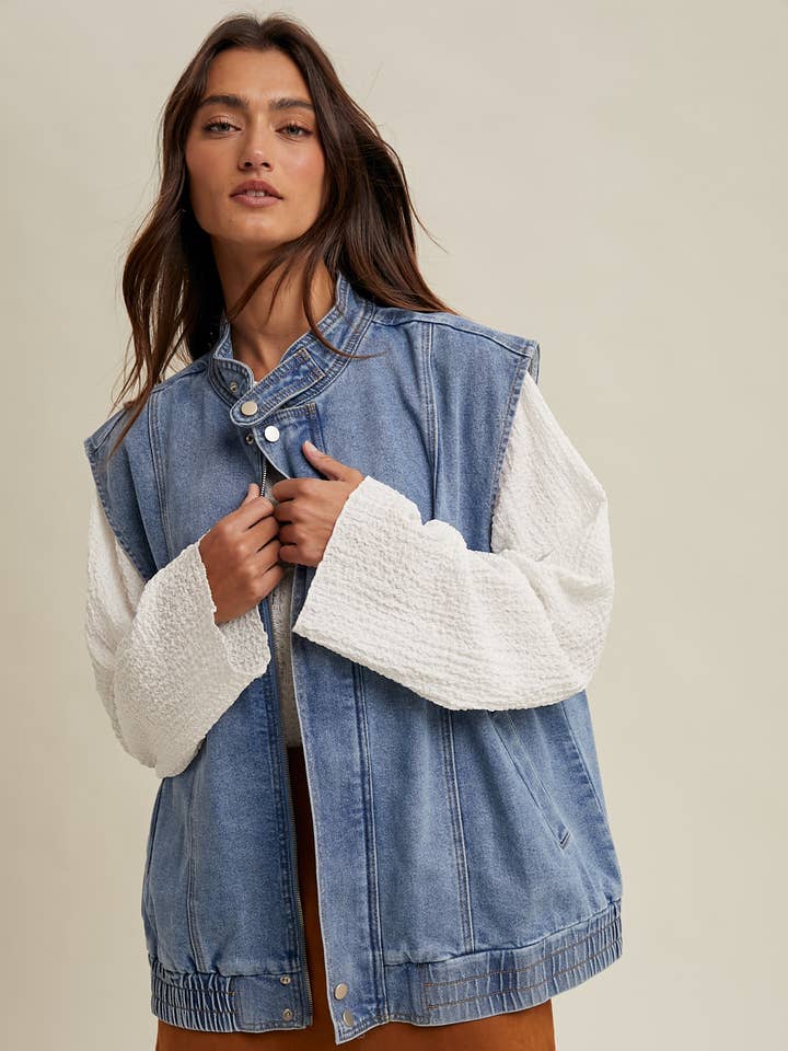 DENIM HIGH-NECK VEST voor wholesale door Wishlist Apparel