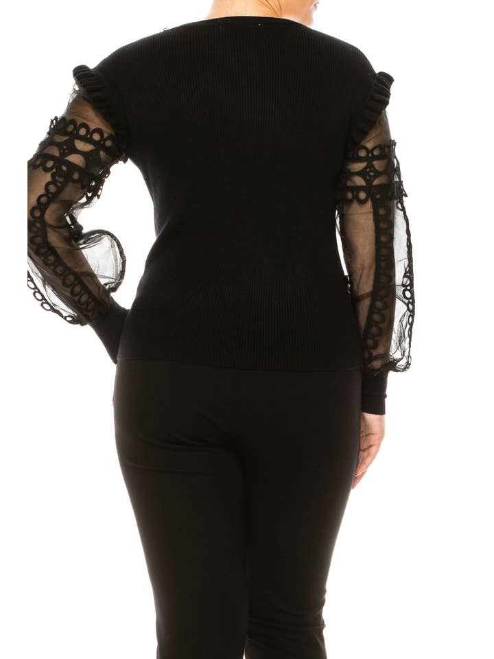 BLACK Sioni Crew Neck Ribbed Long Sleeve Sweater Top for wholesale on Faire