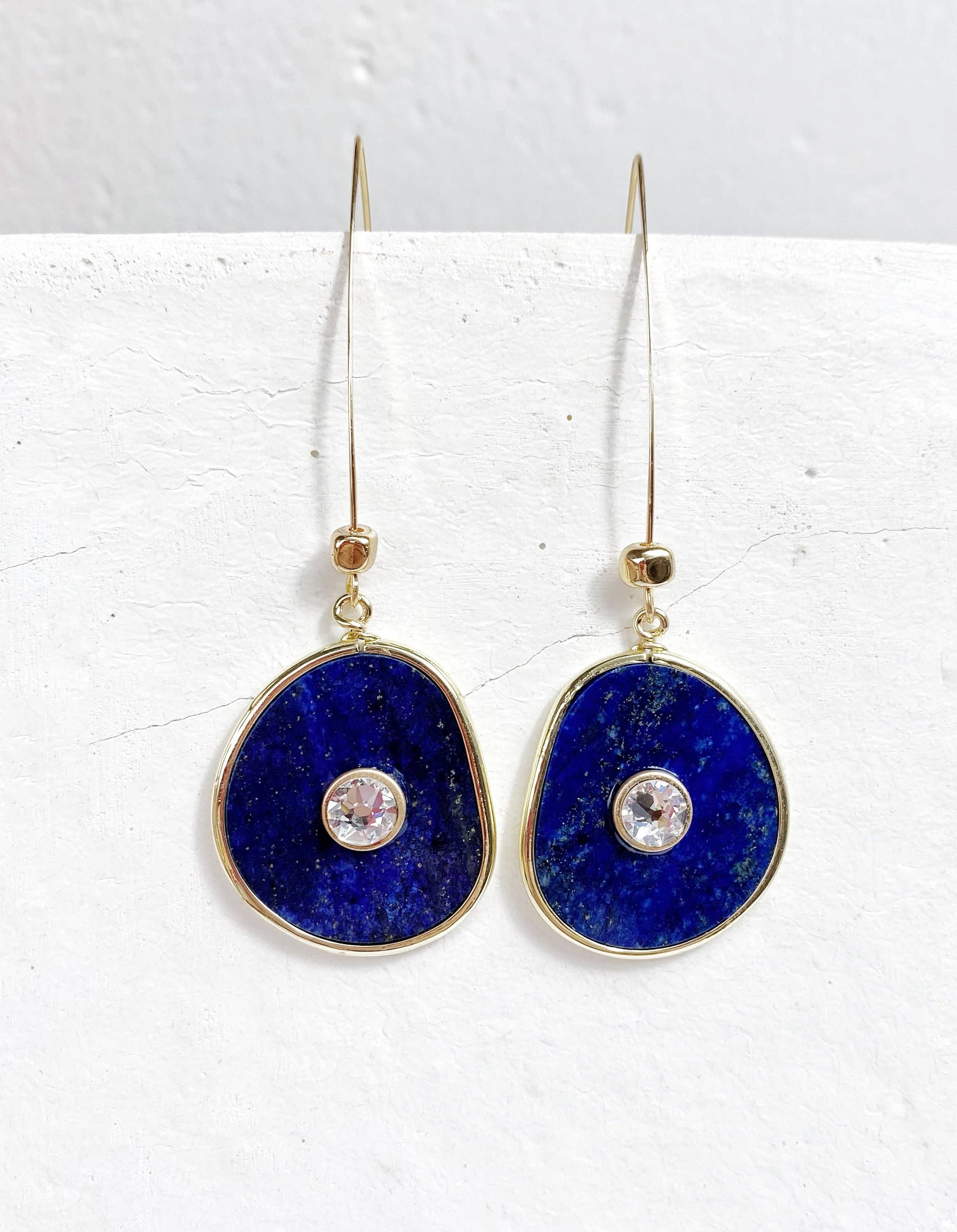 Black Lamb Design - Wholesale Dangle earrings - Lapis Lazuli Swarovski Wishbone Earrings