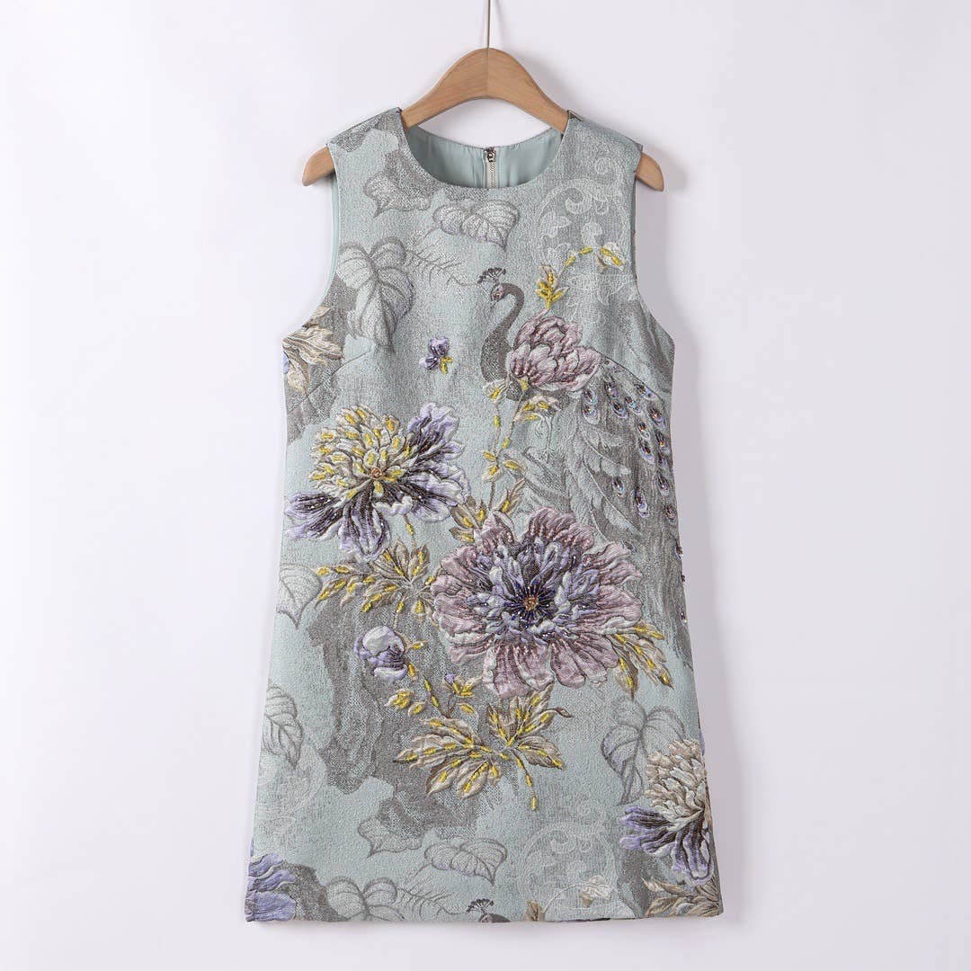 Productseeker - Wholesale Dress - Women's - DR940Y Summer Round Neck Hand-Beaded Floral Vest Dress7