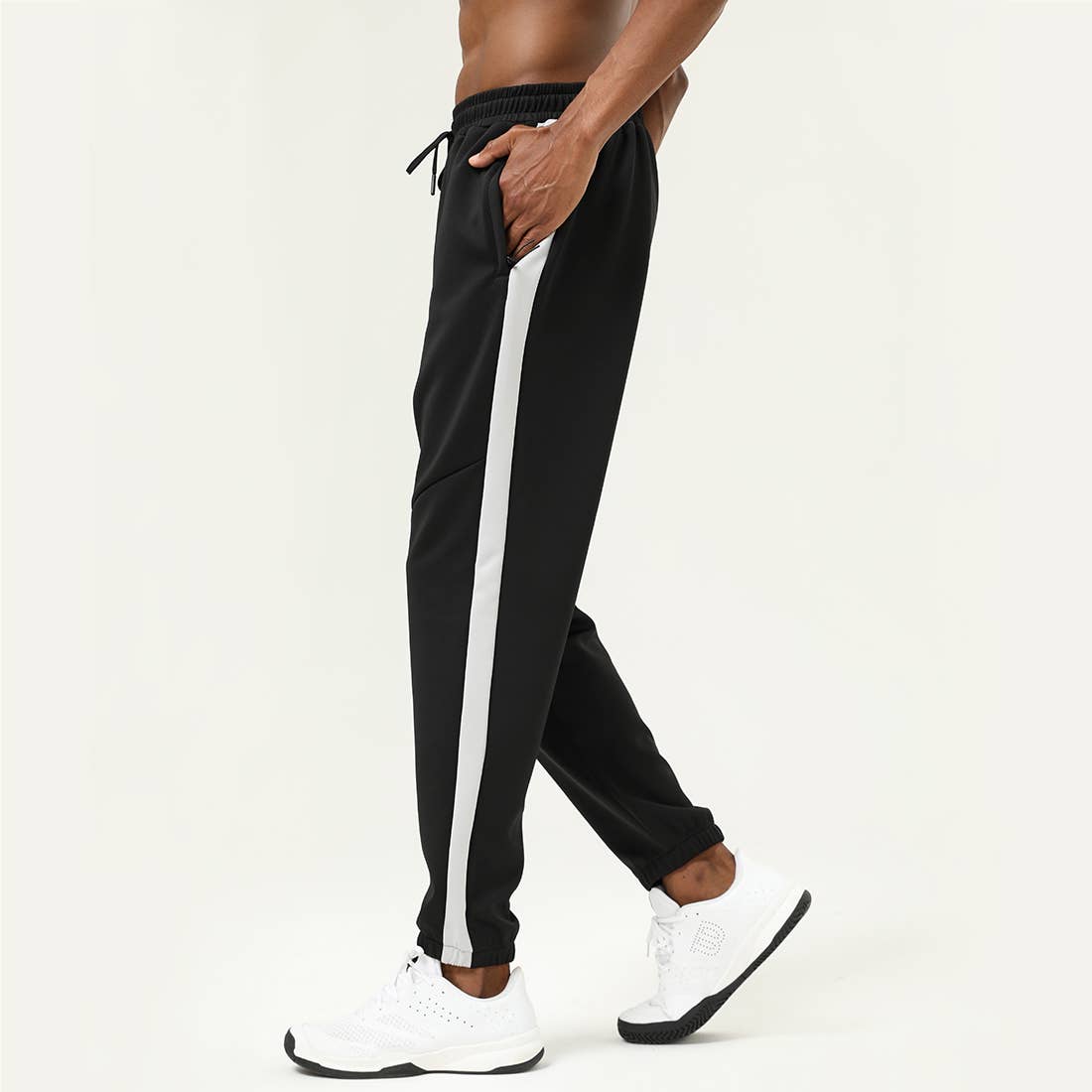 Noir Pantalon de survêtement de sport d'hiver avec cordon de serrage et poches colorblock pour homme en vente sur Faire1