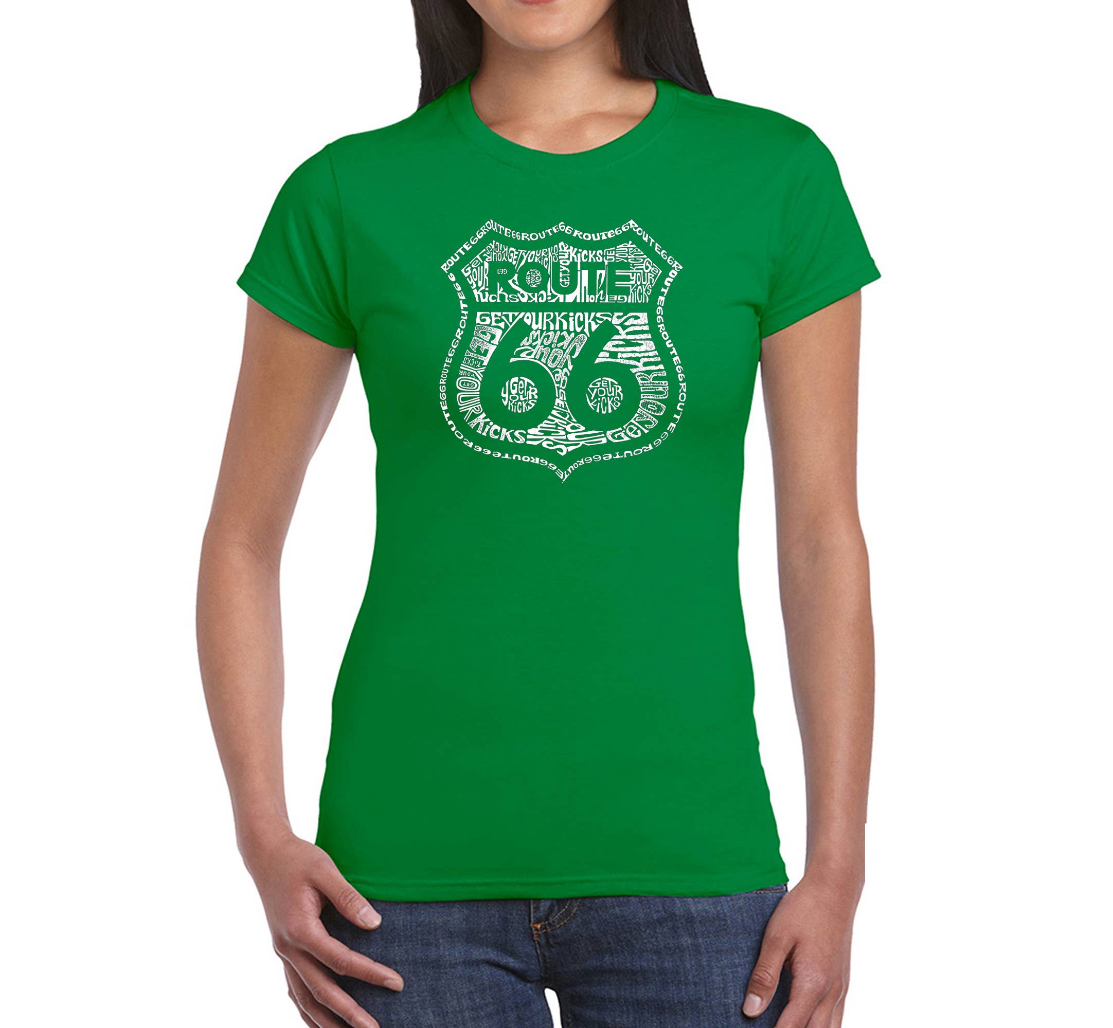 LA Pop Art - Wholesale Screen Printed T-Shirt - Women's - LA Pop Art Women's Word Art T-Shirt - Kicks on Route 664