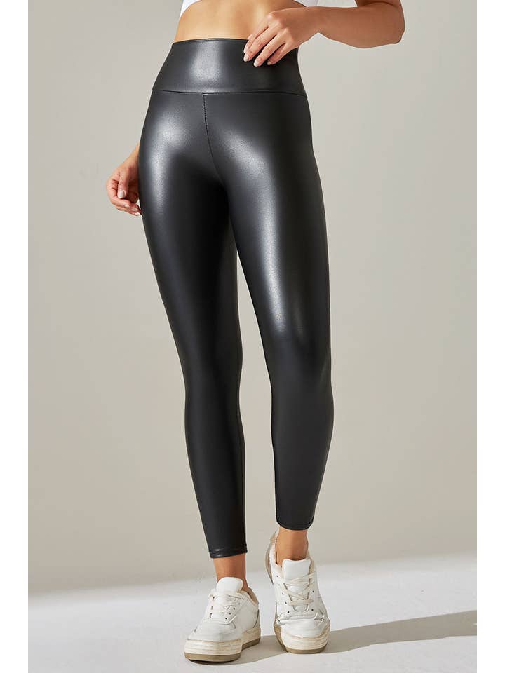 Color 5 - Wholesale Fashion Leggings - Women's - Black color high waist faux matt leather skinny leggings