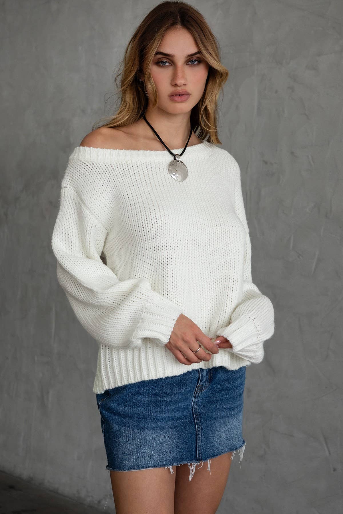 TICTOC - Wholesale Knit Sweater - Women's - BRANDY Ribbed Knit Off The Shoulder Relaxed Sweater Cardigan9