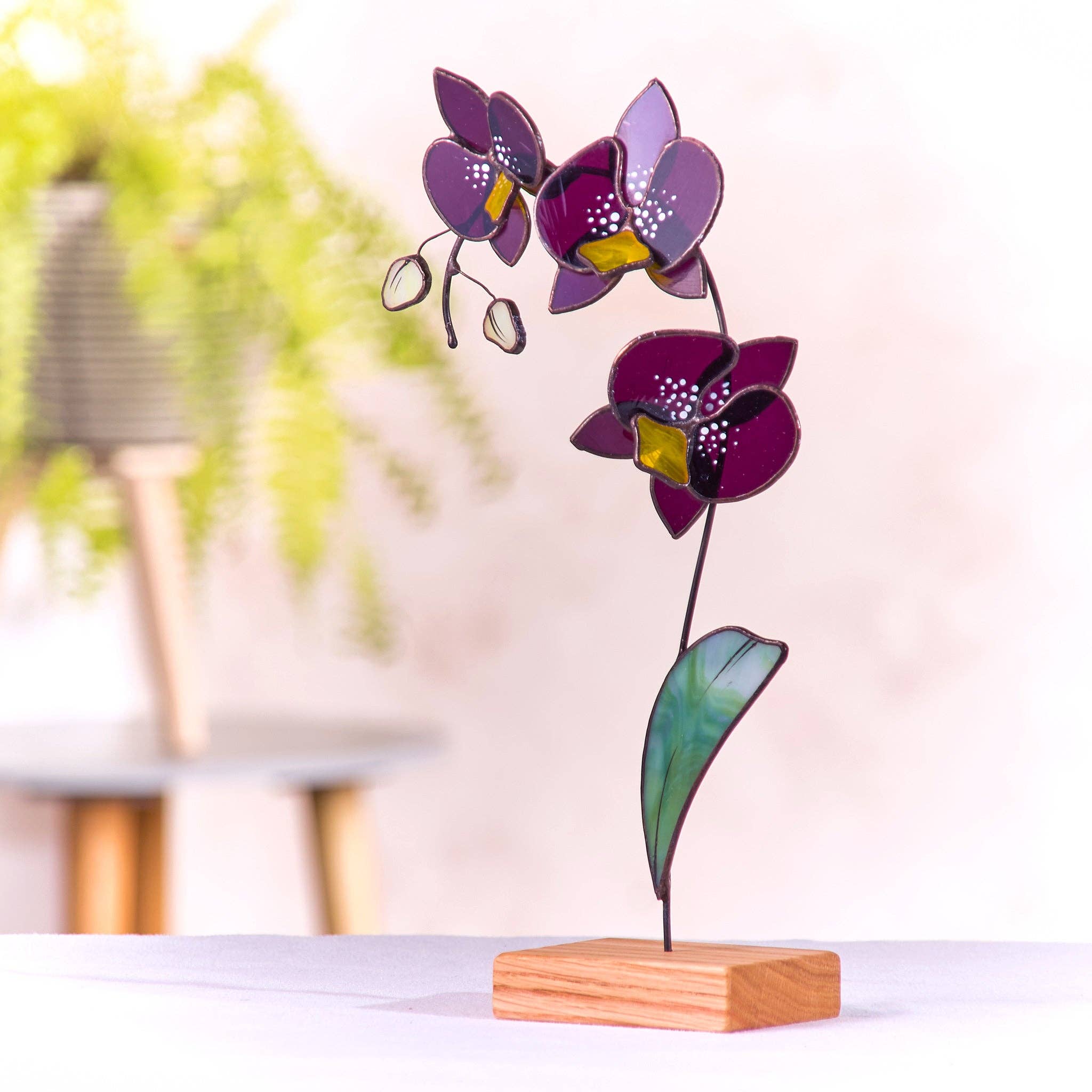 Avalglass - Wholesale Decorative Tabletop Object - Dark Purple Orchid Stained Glass Tabletop1