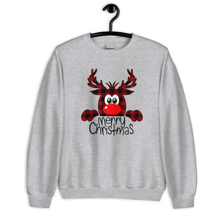 Plaid Reindeer Merry Christmas Unisex Sweatshirt for wholesale by SUNFLOWER DREAMS BOUTIQUE