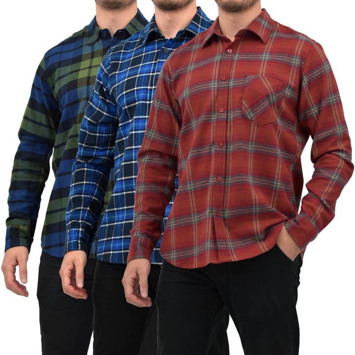 2, 3 Pack Camisa de Flanela de Algodão com Botões e Manga Comprida para Homem e outras tendências em Compre saco xadrez B2B. Devoluções gratuitas e condições de pagamento a 60 dias na Faire na Faire.