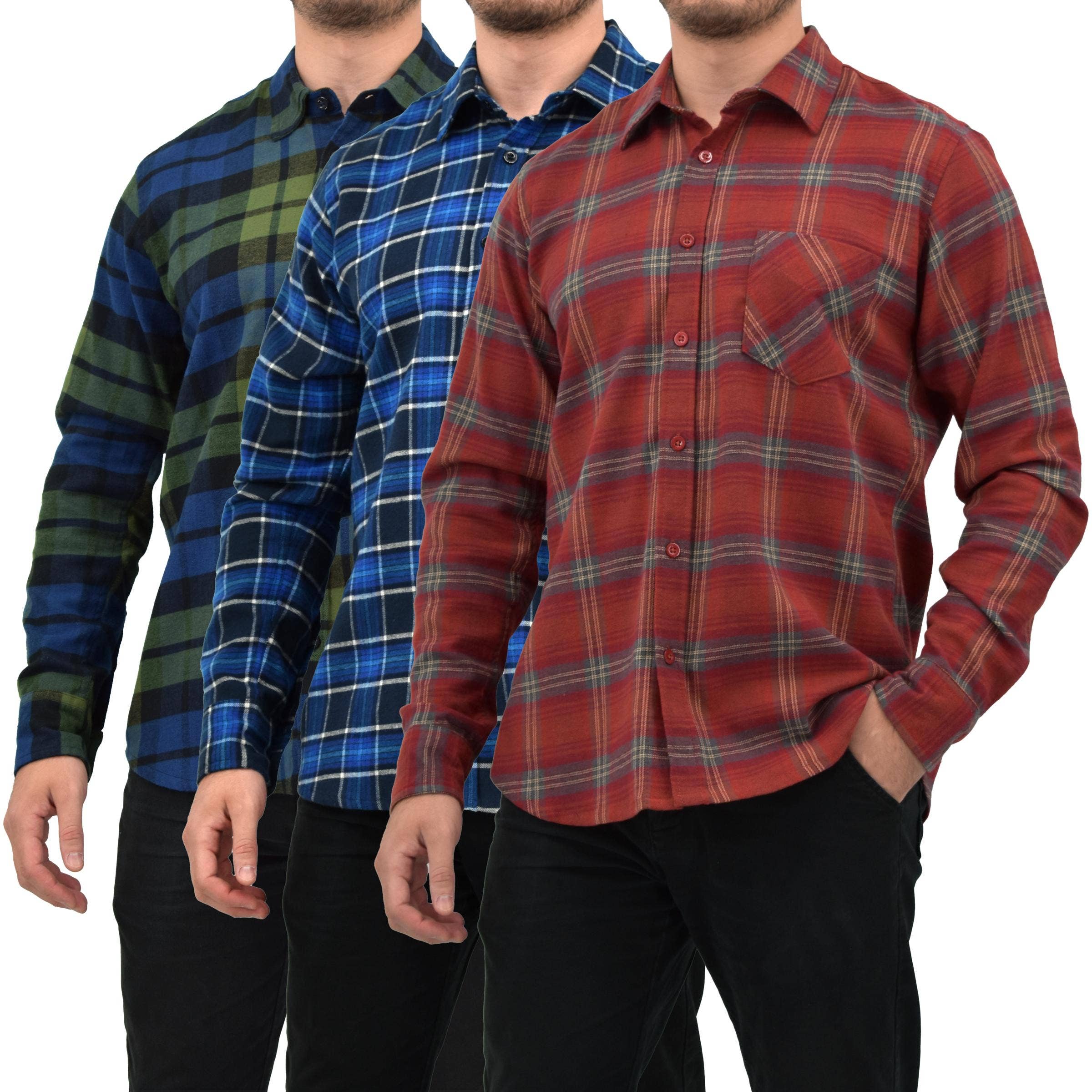 I-Wear Brands - Wholesale Button Down Shirt - Men's - 2, 3 Pack Men's Long Sleeve Button Down Cotton Flannel Shirt