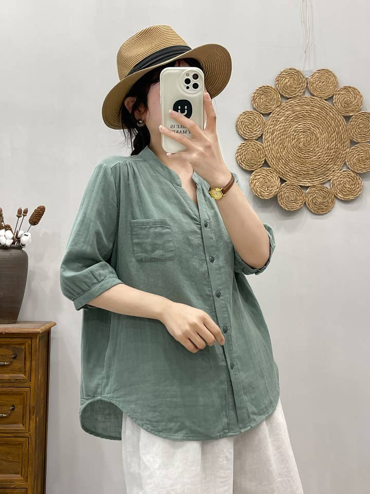 Half sleeve leisure cotton shirts for wholesale by Whisper Mint