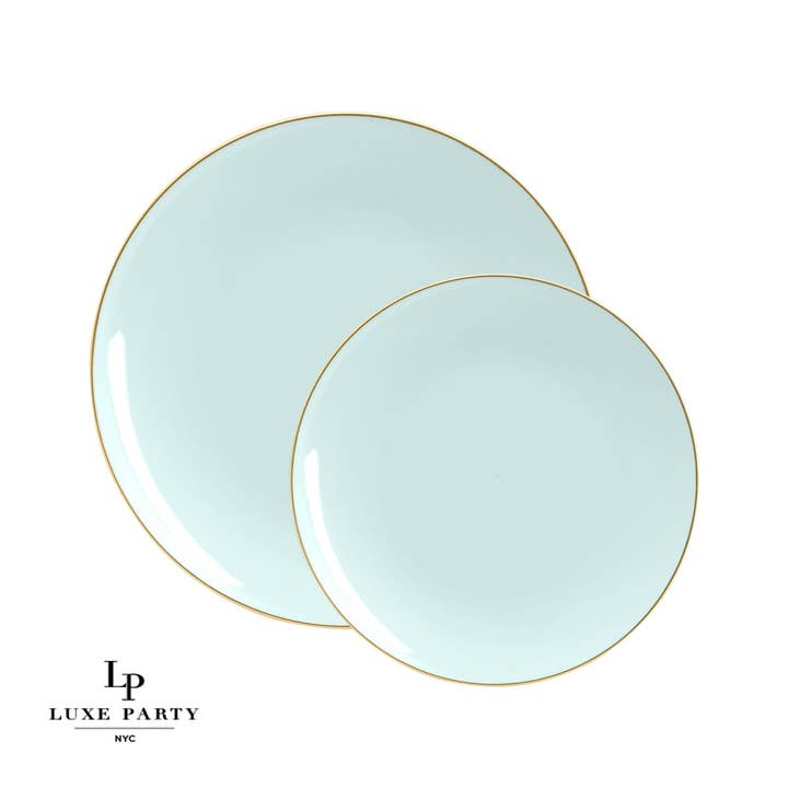 Luxe Party - Wholesale Dinner Plate - Round Mint • Gold Plastic Plates | 10 Pack
