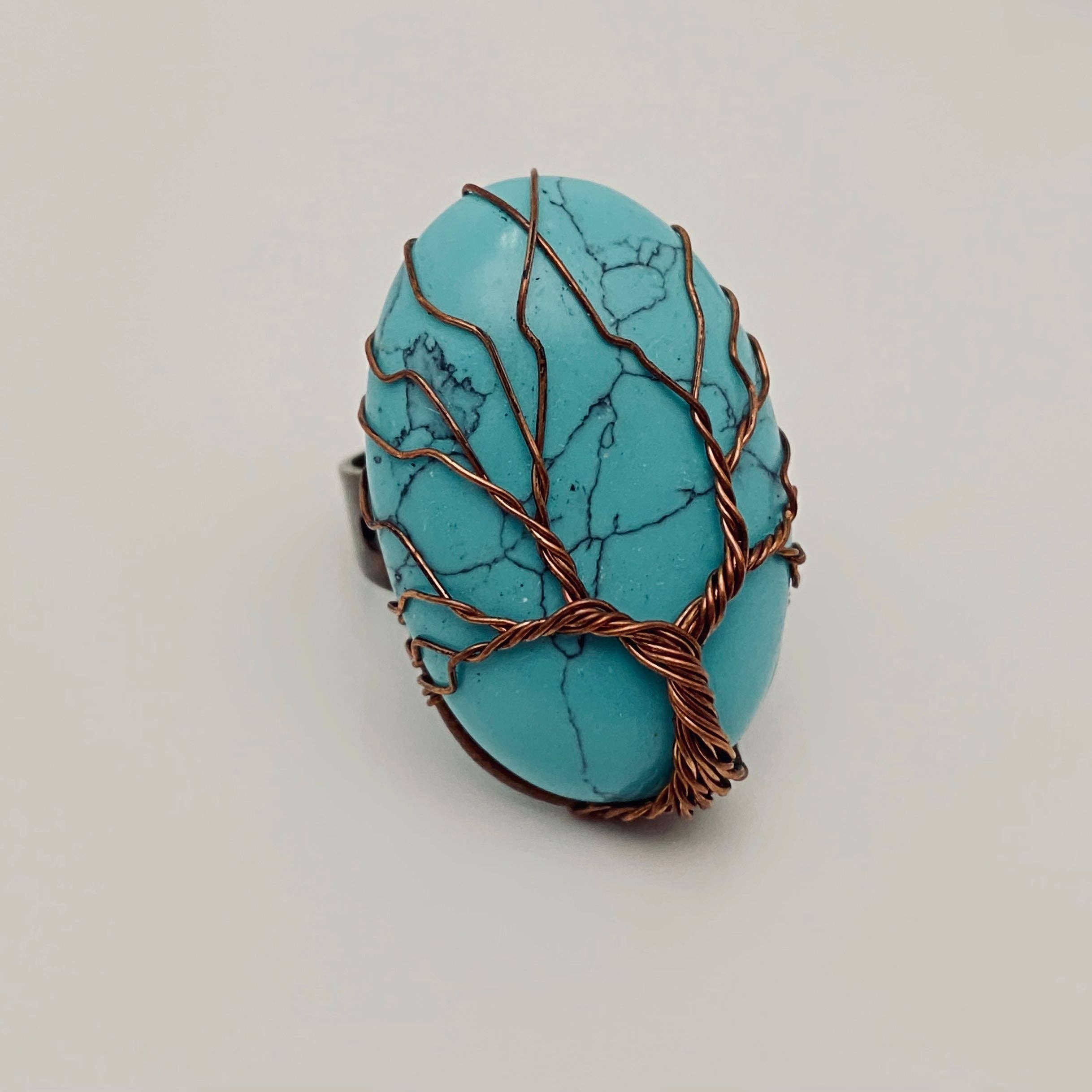 Mio Queena - Wholesale Cocktail/Statement Ring - Hand-wrapped Oval Natural Stone Tree of Life Ring6