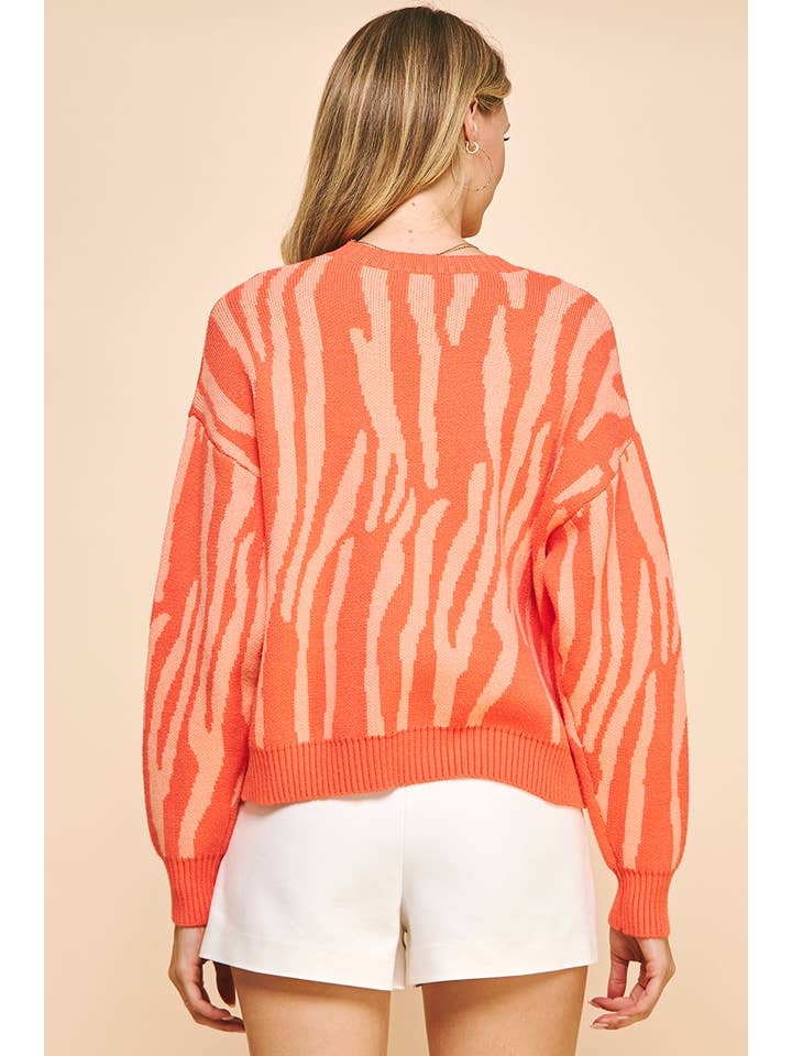 PINCH - Wholesale Knit Sweater - Women's - ANIMAL PRINT PULLOVER SWEATER - ORANGE MULTI
