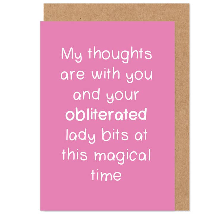 Obliterated Lady Bits Funny New Baby Card for wholesale by Bow & Bell