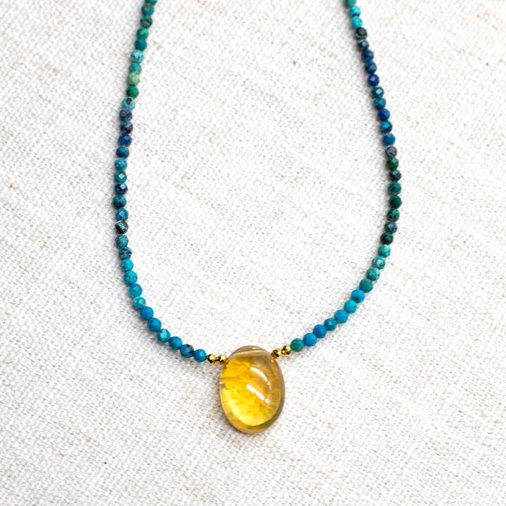 Citrine & Chrysocolla Cluster Necklace for wholesale by Susan Roberts Jewelry