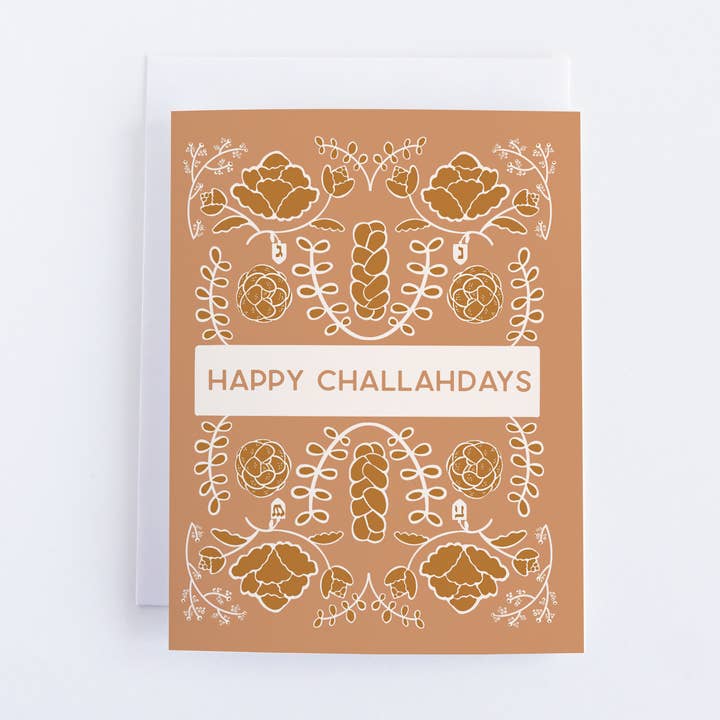Happy Challahdays Hanukkah Holiday Greeting Card for wholesale by Bean Horse Car Designs