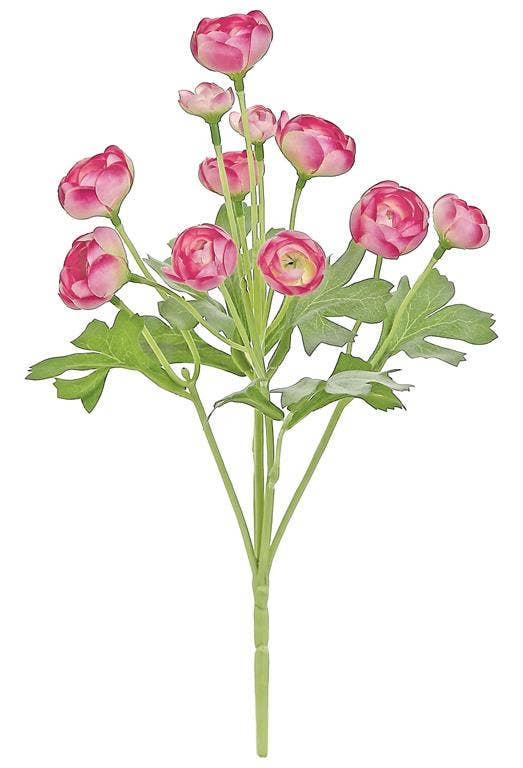 Select Artificials, Inc. - Wholesale Artificial Flowers - Mini Ranunculus Bush, 15", Dark Pink