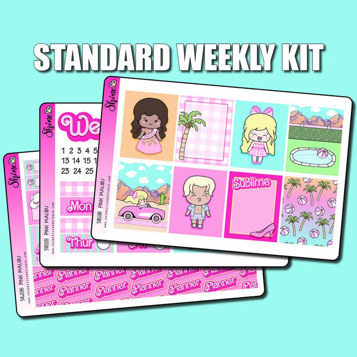 Kit d'Autocollants Hebdomadaire Vertical Rose Malibu pour la vente par Shine Sticker Studio